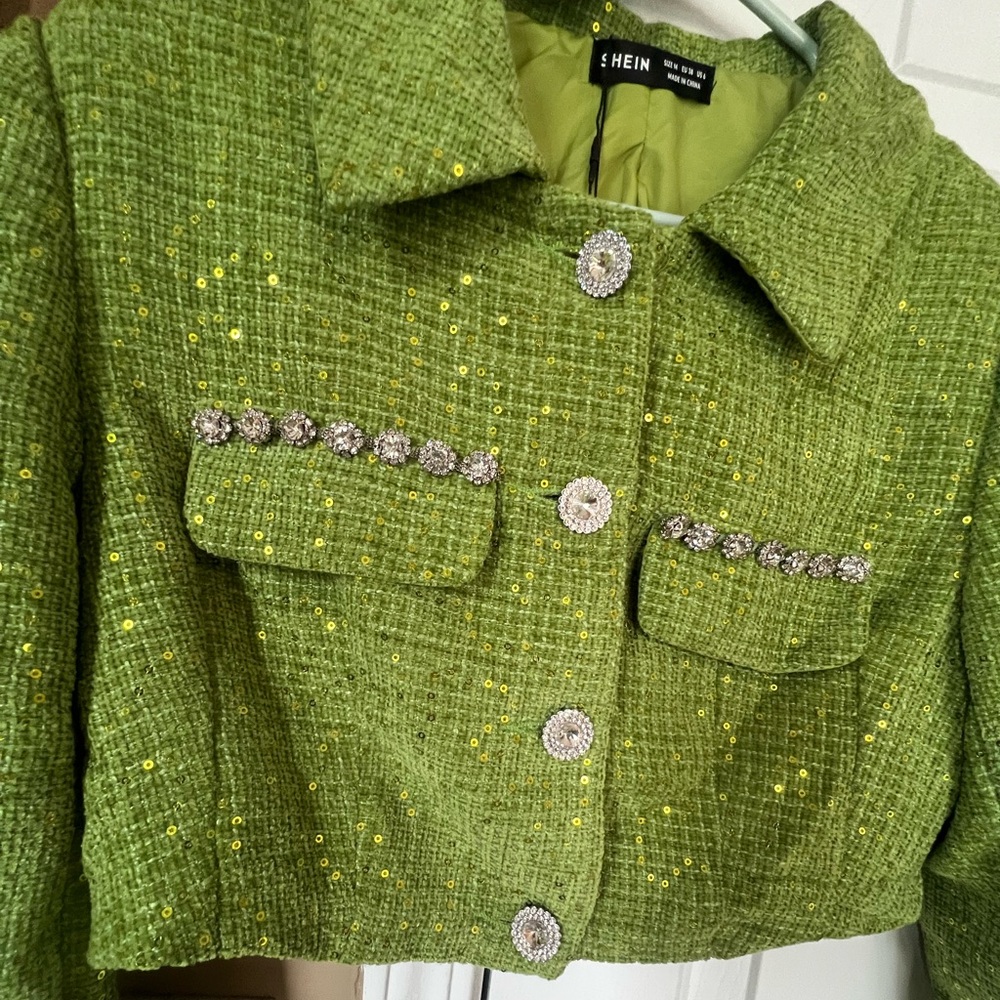 SHEIN Lime Green Sequin Blazer
